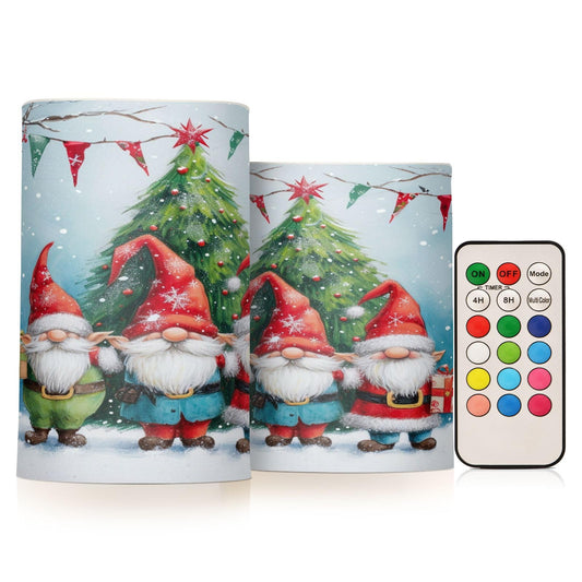 ALAZA Christmas Tree Winter Gnomes Flickering Flameless Candles Battery Operated with Remote Timer,Tea Light Candles LED Pillar Votive Candles Set of 2 for Outdoor Indoor Decorations
