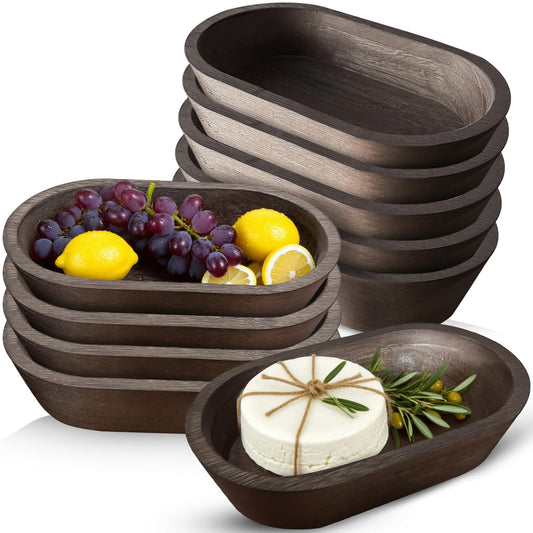Katieyca 10 Pack Wooden Dough Bowls Bulk 8.5 Inch Rustic Dough Bowls for Wedding DIY Candle Home Crafts Making Farmhouse Fruits Supplies Decoration ﻿ ﻿