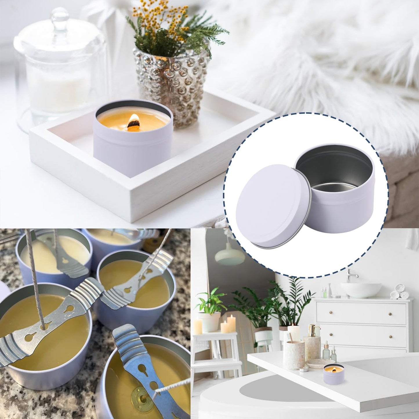 Biugaaufai 48 Pack 4 oz White Metal Candle Tins with Lids, Round, 4 oz Capacity, Cylindrical, DIY Candle Making and Storage