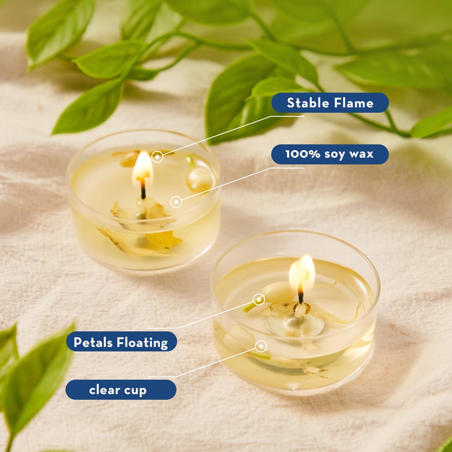 Crenovo Jasmine Scented Tealight Candles with Dried Flowers, 4 Hours Non-Toxic Tea Lights, 100% Soy Wax Candles Bulk for Wedding, Spa, Bath, and Home Decor, 16 Pack