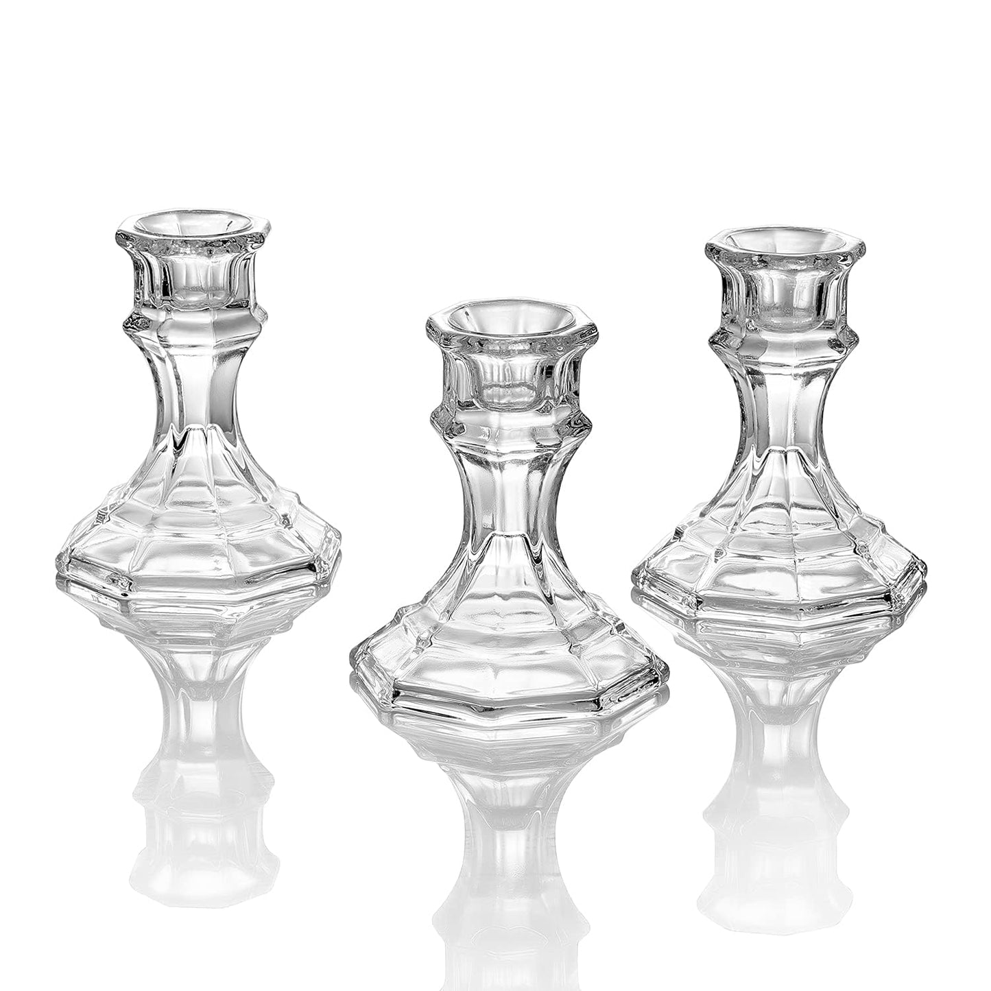 ELIVIA (12 Pack) Clear Glass Candlestick Holders, Taper Candle Stick Holders Set for Wedding & Home Decor - CH06