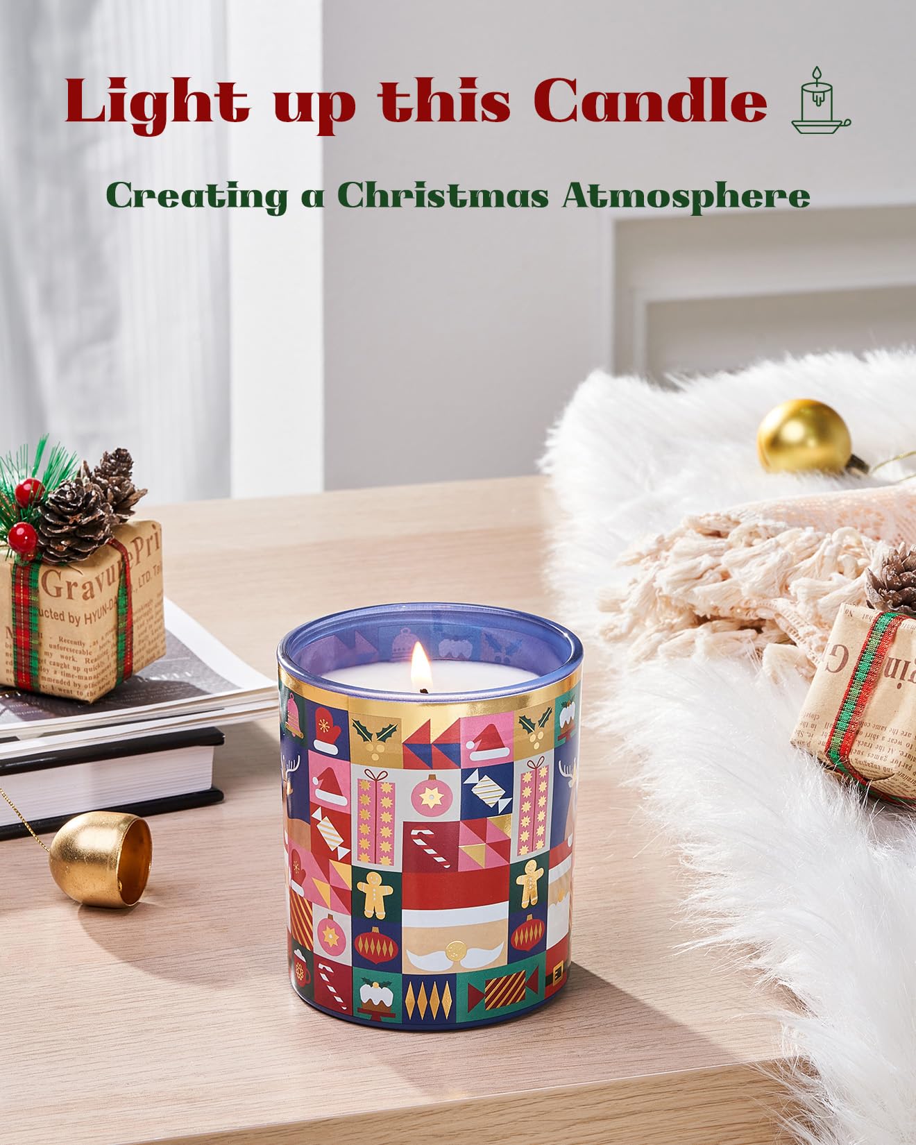 M&SENSE Magic Christmas Soy Candle for Home, Soy Wax 9.9oz 55 Hours Clean Non Toxic Slow Burn, Relaxing Cozy Winter Candles for Stress Relief, Christmas Scented Gift for Holiday Celebration