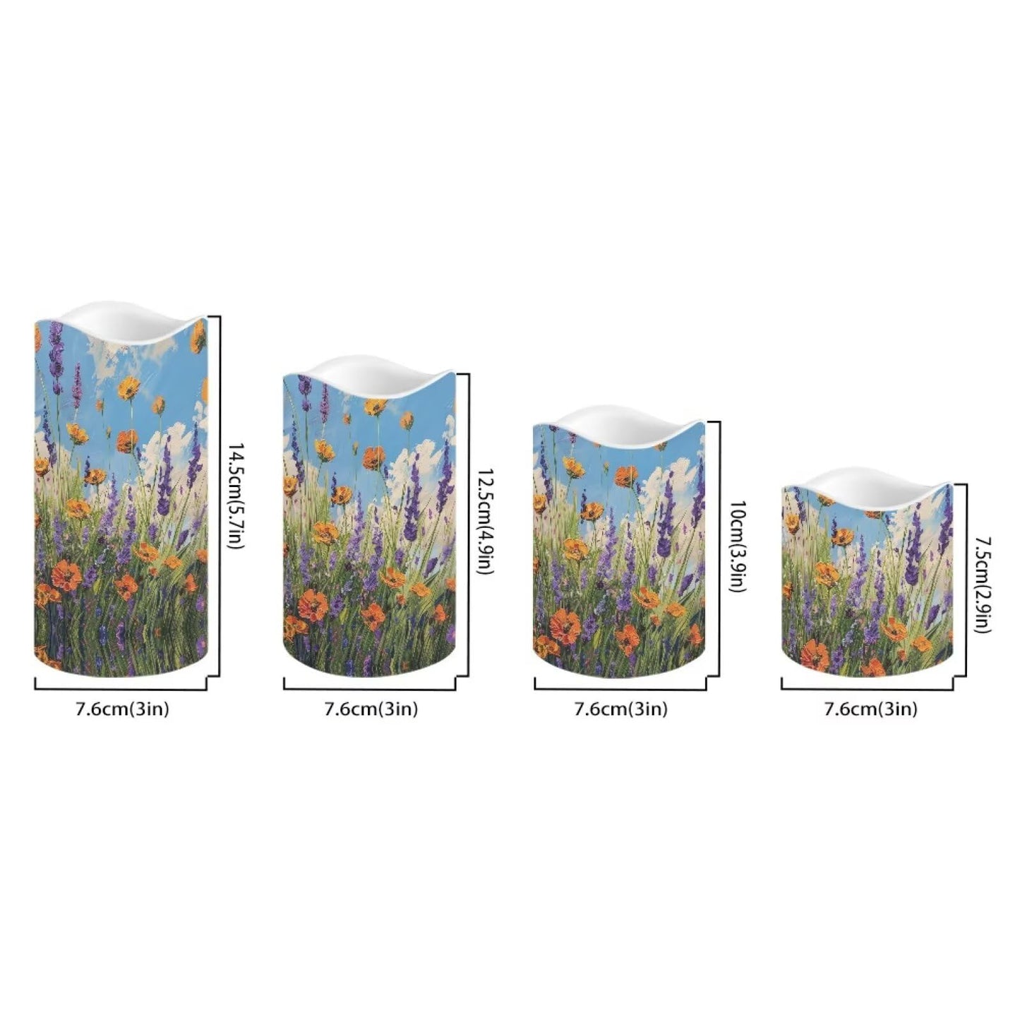 Cozeyat Meadow Floral Flameless Candles 4 Pack Battery Operated LED Pillar Candles with Remote Control Timer Color Changing for Wedding Birthday Home