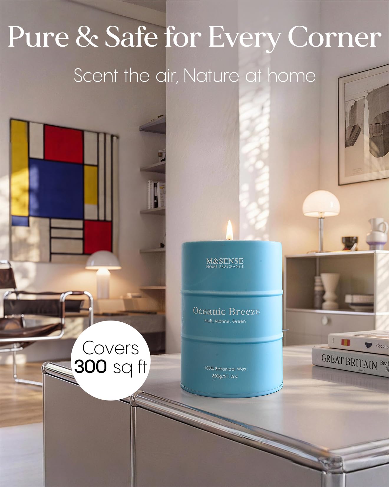 M&SENSE Oceanic Breeze Scented Candles Large Summer Candle, Beach Soy Candles 21.2oz 120 Hour Slow Burning,Aromatherapy Candle for Stress Relief Meditation Relaxing