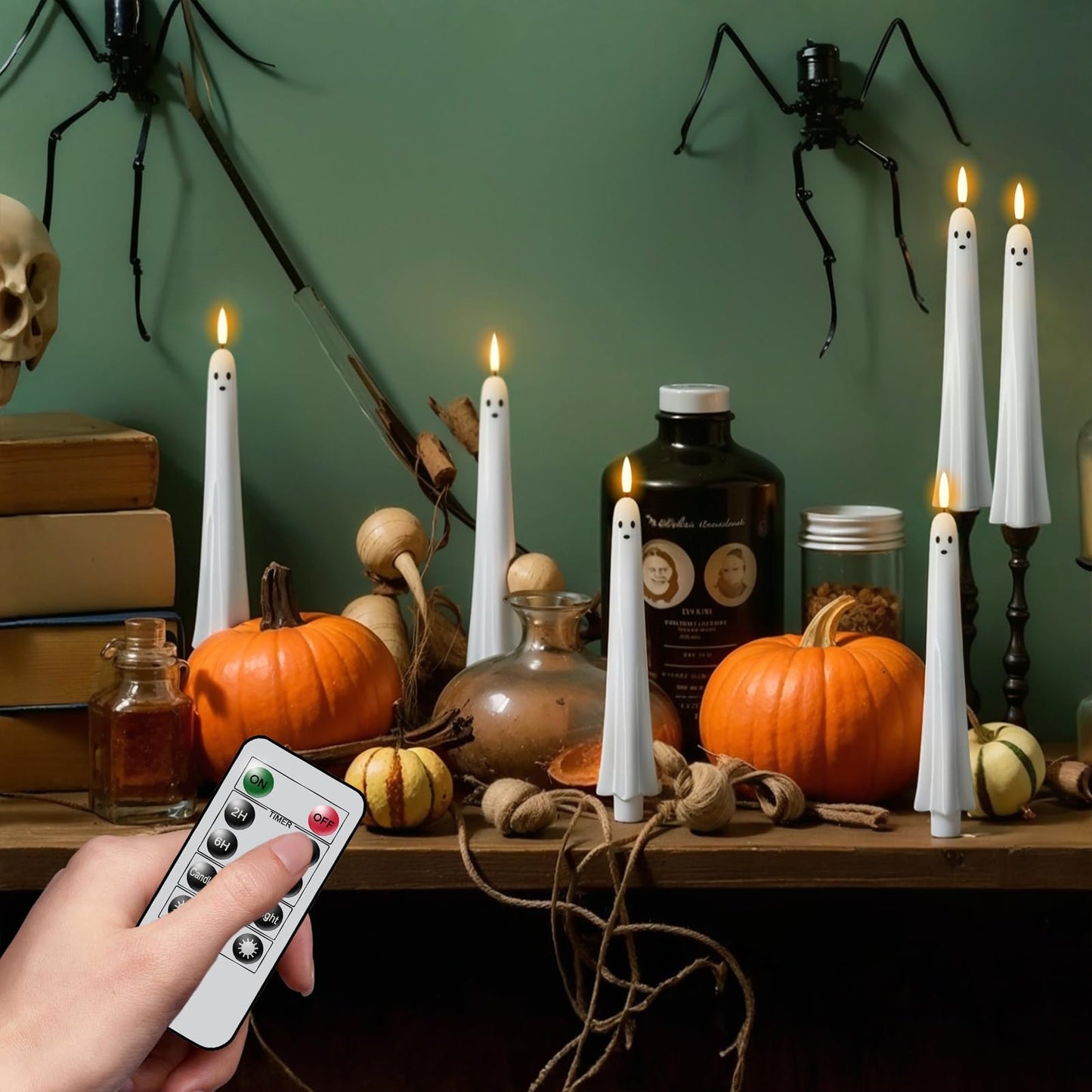 DRomance Flickering Flameless Taper Candles with Remote and Timer, 2 Pack Battery Operated LED Taper Candles 3D Wick Plastic Dripping Effect Dinner Wedding Holiday Decor(White, 0.78" D x 9.65" H)