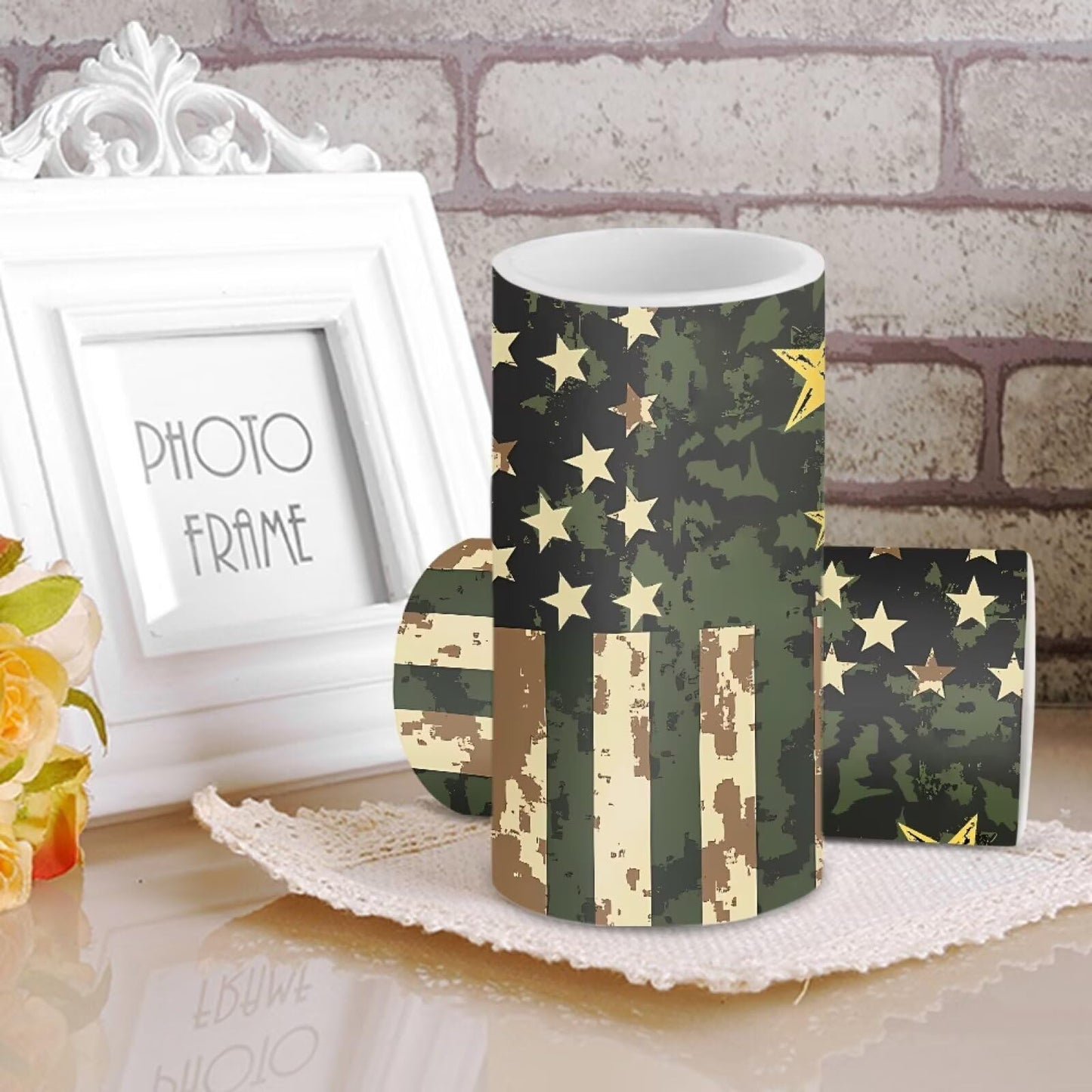 Luarisgur Flameless Candles LED American Flag Decorative Candles Battery Operated Ornage Flickering Candles with 18-Key Remote Timer Pillar for Home Living Room Party Table Decorations