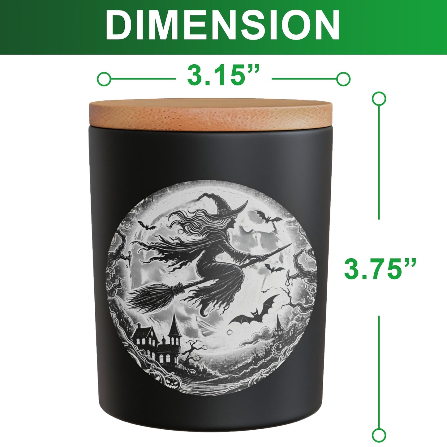 NATIKON 9oz Black Glass Candle Jars with Airtight Lids - Pack of 4 with Haunted House, Castle & Witch Designs for Candle Making & Storage (4)