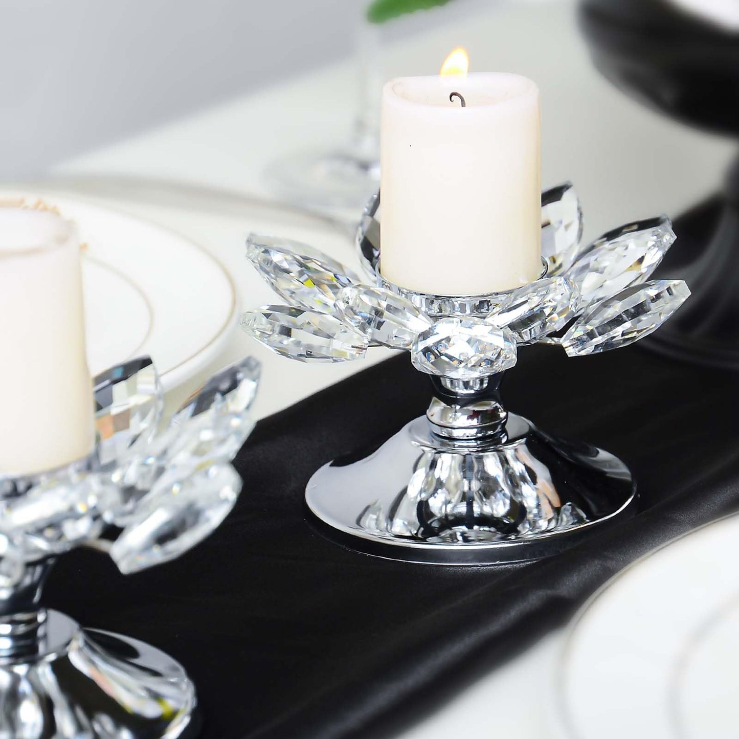 12 PCS Silver Crystal Flower Tea Light Holder, Bulk Glass Tealight Candlestick with Metal Base, Votive Candle for Table Centerpiece, Wedding,Parties Decor, Nice Gift