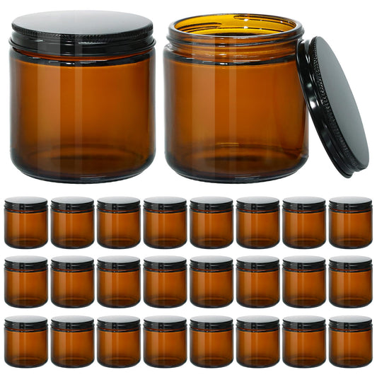 KEYWING 4 oz Candle Jars with Lids, 24 PCS Amber Glass Jars with Black Metal Lids, Round Candle Containers, Empty Jar for Candles Making, Powder, Liquid, Cream