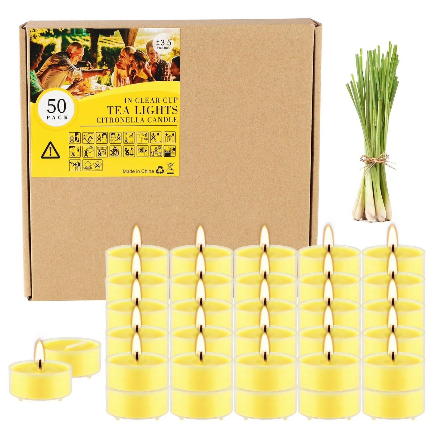 Wfmolcand 3.5-Hour 50Pack Citronella Tealight Candles, Outdoor and Indoor Summer Scented Candle,Natural Soy Wax Candle for Home Patio Garden Yard Balcony,BBQ Birthday Emergency