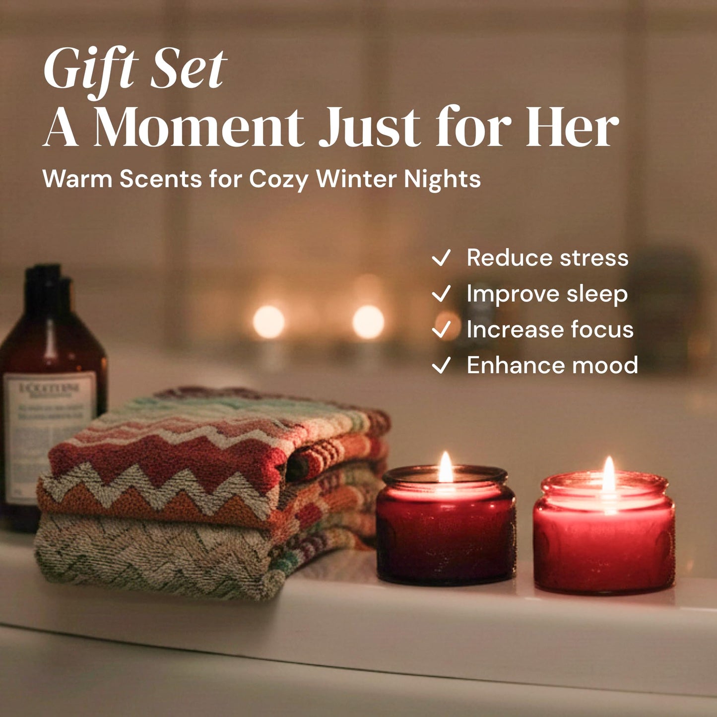 ADELEGOURDAIN Aromatherapy Scented Gift Set - 4 Soy Wax Candles & 2 Fragrance Sachets - Calming Jasmine, Bergamot, Berry & Breeze Scents in Glass Jars - Home, Bath & Relaxation Mother's Day Presents