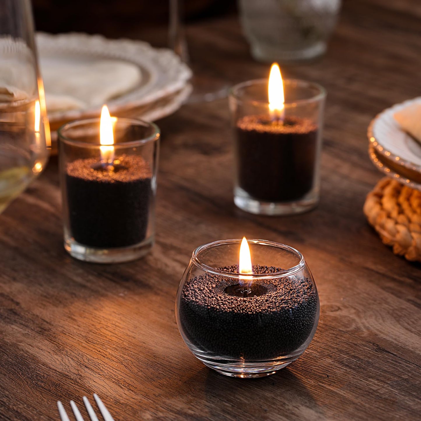 LAMORGIFT 8LB Black Candle Sand- Pearled Candles with Wicks (50 Pcs) & Wooden Spoons, Candle Beads, Sand Wax, Candles Unscented for Powder Candle Making, Refill Kit