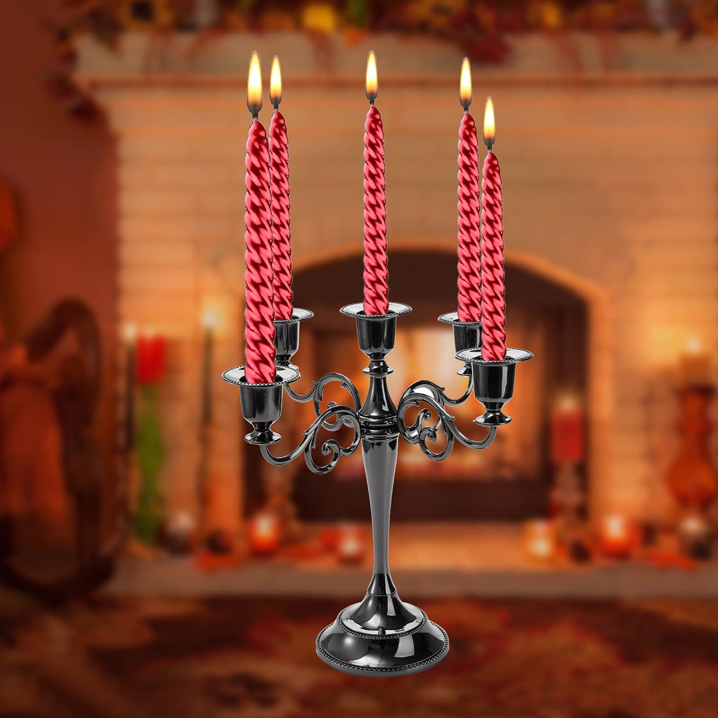 YOUEON 5 Arm Black Candelabra, Candelabra Candle Holder, 10 Inch Tall Candlesticks Holder, Elegant Taper Candle Holder Centerpiece for Wedding, Church, Halloween, Dining, Home Decor