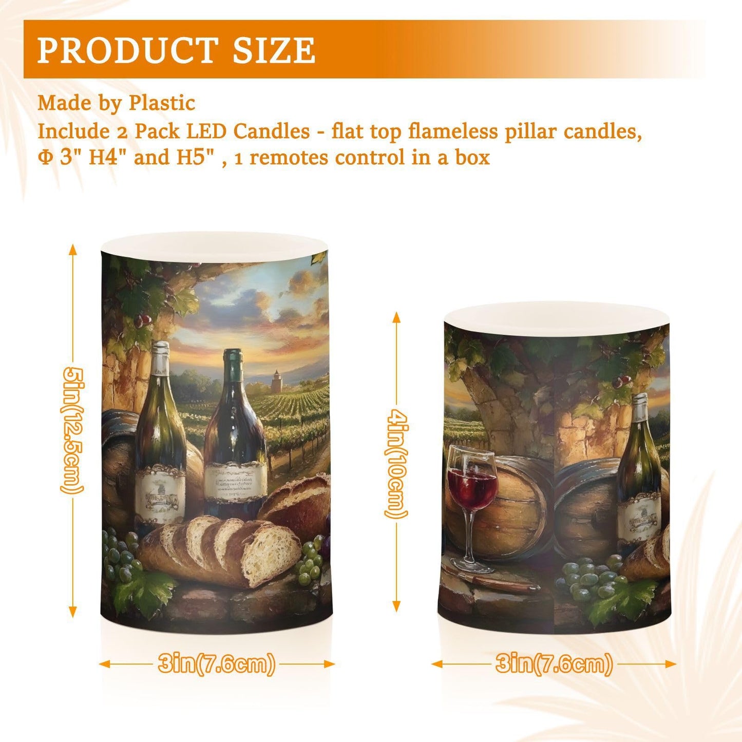 ALAZA Flickering Flameless Candles Red Wine Bottles Grapes Bread Rustic Battery Operated Candles with Remote Timer LED Pillar Votive Candles Set of 2 for Holiday Decor