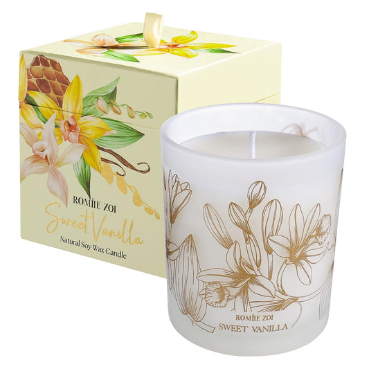 ROMIIE ZOI Scented Candle - Sweet Vanilla - 6oz Soy Wax Candle for Home, Gifts for Women