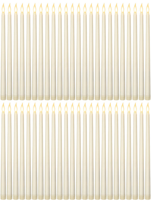 Funtery 48 Pcs Flameless LED Taper Candles Battery Operated Candles Bulk Realistic LED Candlesticks Flickering for Wedding Church Graduation Party Home Decor(Ivory,Classic Style)