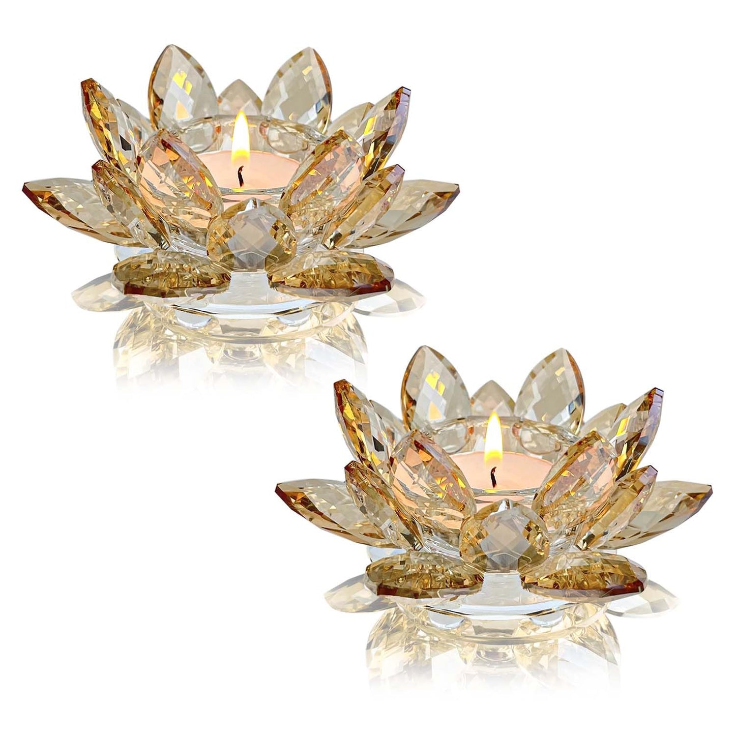 Kolnlala Crystal Lotus Flower Tealight Candle Holders/Glass Tea Light Candlestick Decor Decoration for Christmas Home Wedding Party… (1, Gold 2pcs)