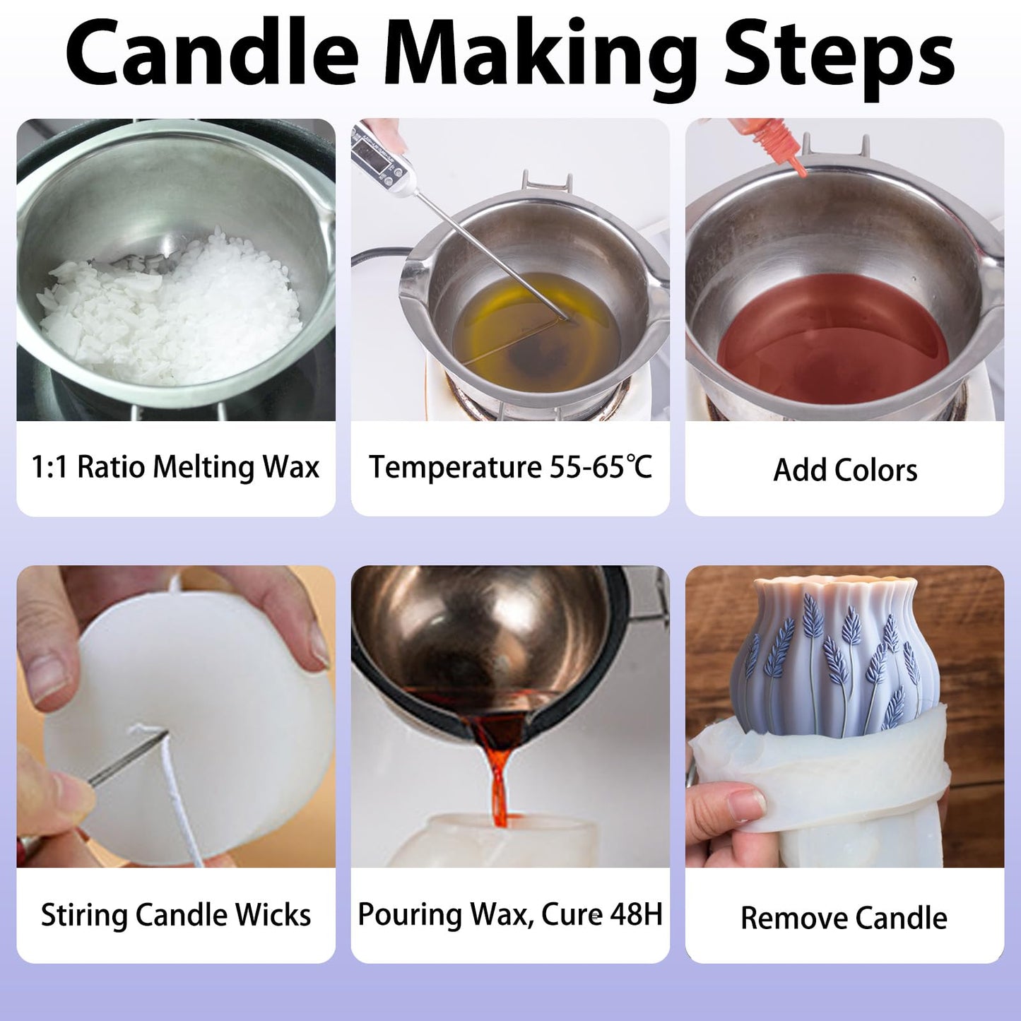 2 Pack Elegant Lavender Embossed Candle Molds, 3D Flower Pillar Silicone Candle Mold, Resin Casting Silicone Mold for Home Decor, Soap & Candle Making Craft Mold