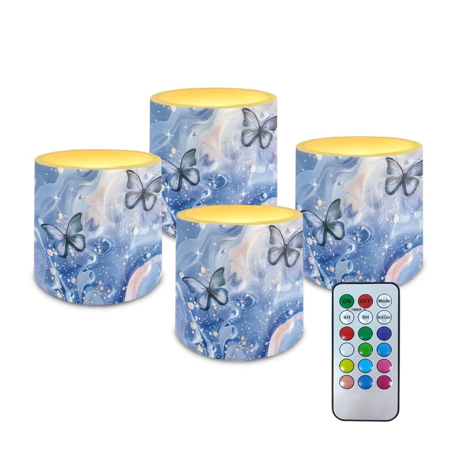 Cozeyat Navy Marble Flameless Candles 4 Pack Battery Operated LED Pillar Candles with Remote Control Timer Waterproof for Indoor Outdoor Use