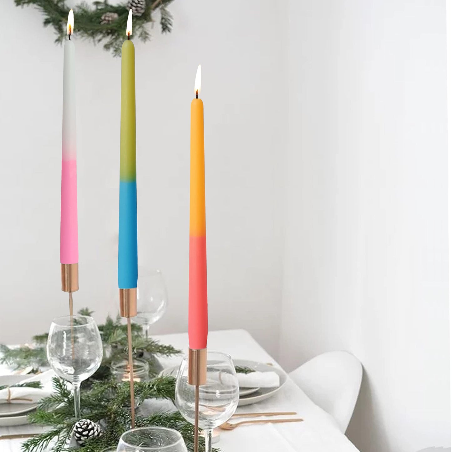 10 Inch Taper Candles Handmade Smokeless Set of 6 – Rose Scent Tapered Candles in Hot Pink, Candle Sticks for Wedding, Home Decor, and Dinner Table