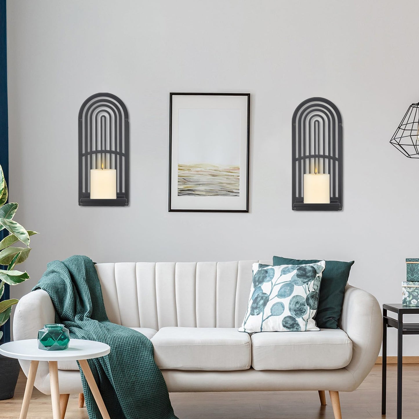 OYEFLY 2Pcs Metal Wall Hanging Candle Sconces,Black Boho Wall Shelves Candle Holders (Black)