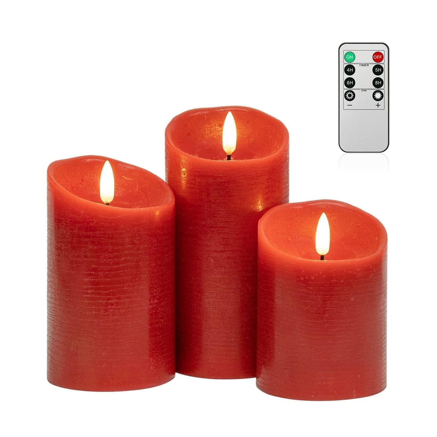ANGELLOONG Red Flameless Candles with Remote and Timer, Real Wax Flickering Fake Pillar Candles Battery Operated, Electric LED Candle for Bathroom Table Decor Birthday Gifts for Him Her, Set of 3