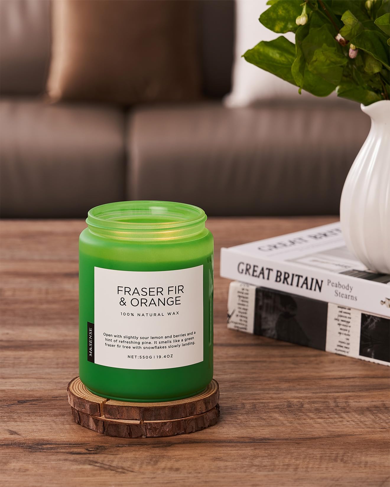 M&SENSE Fraser Fir Pine Scented Candles Large Green Candle for Home 19.4oz 110 Hour Clean Non Toxic Long Lasting Organic Natural Soy Wax Highly Scented Holiday Candle Gifts for Home Decor