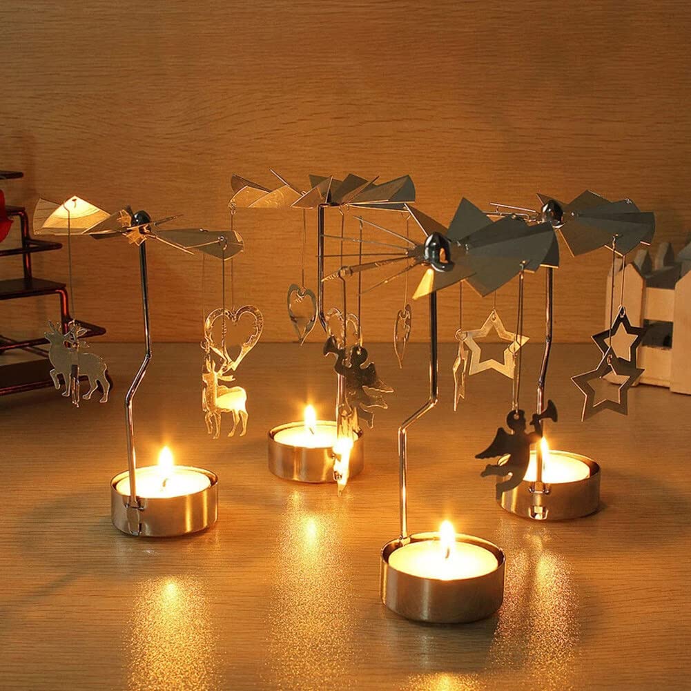 Eforcase Rotary Candle Holder, Gold Bicycle Boy Girl Tea Lights Candle Holder, Spinning Romantic Candlestick Ornament for Wedding Party Christmas Home Decoration