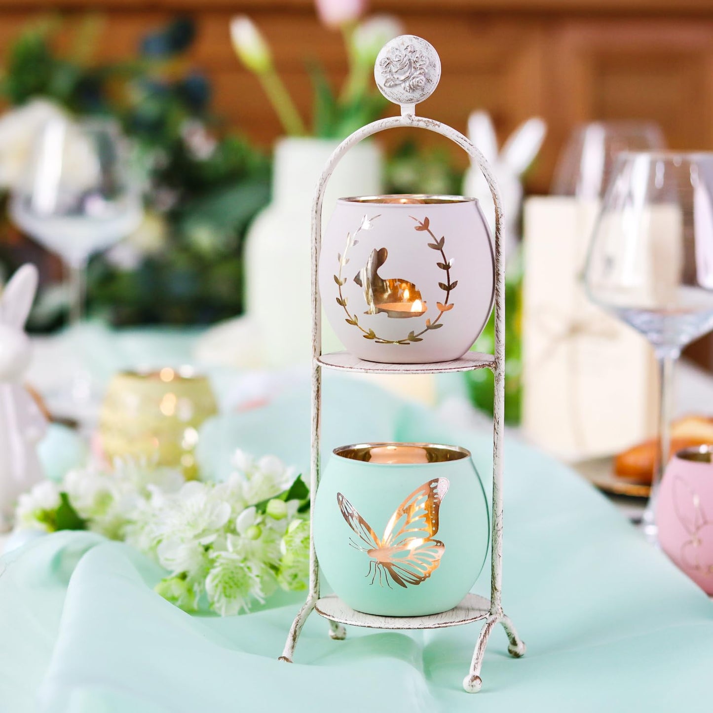SHMILMH Easter Table Decorations 6PCS Glass Votive Tealight Candle Holders, Indoor Centerpiece Decorations, Women Adult Easter Gifts