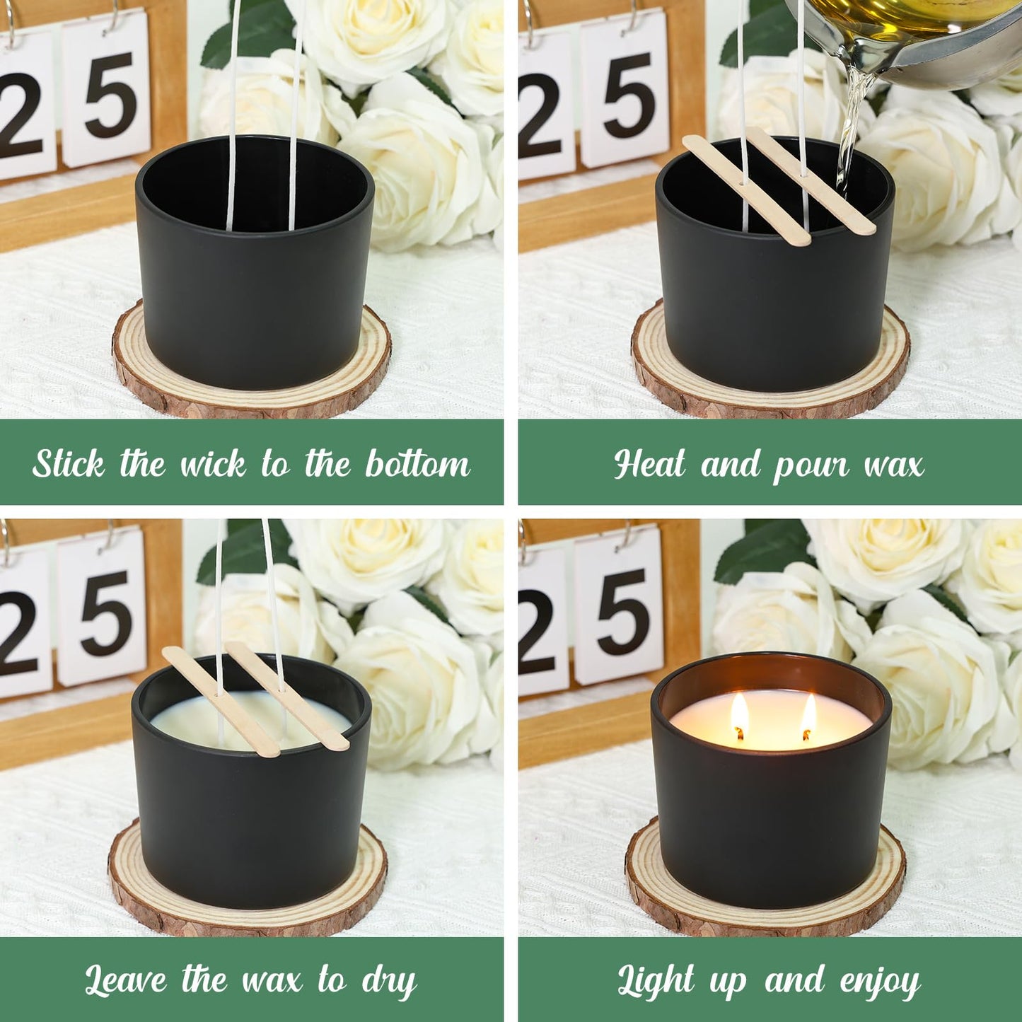 SUPMIND 12oz Candle Jars for Making Candles, 8 Pack Large Black Glass Empty Candle Jars with Bamboo Lids, Wide Mouth Candle Container Bulk, Ideal for Candle Business