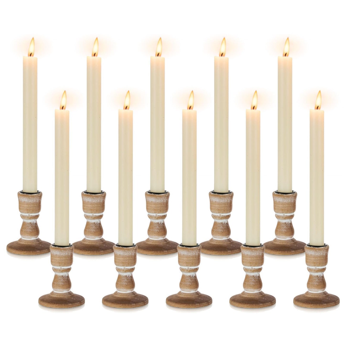 Inweder Wooden Taper Candle Holders: Wood Candlestick Holders Rustic Farmhouse Fall Decor for Living Room Dinning Table Centerpiece Christmas Set of 10