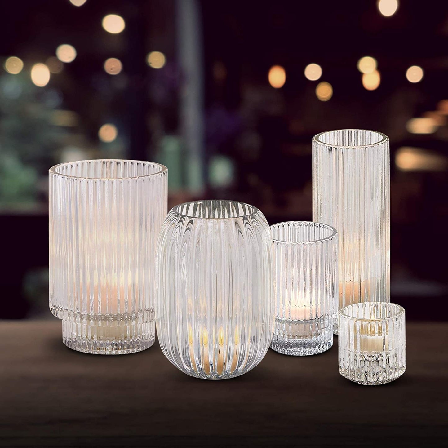 Serene Spaces Living Clear Ribbed Glass Votive Holder, Decorative Centerpiece for Wedding, Christmas, Thanksgiving, Dining Table, Living Room, Home Décor, 3.5" Diameter & 5" Tall, Pack of 24