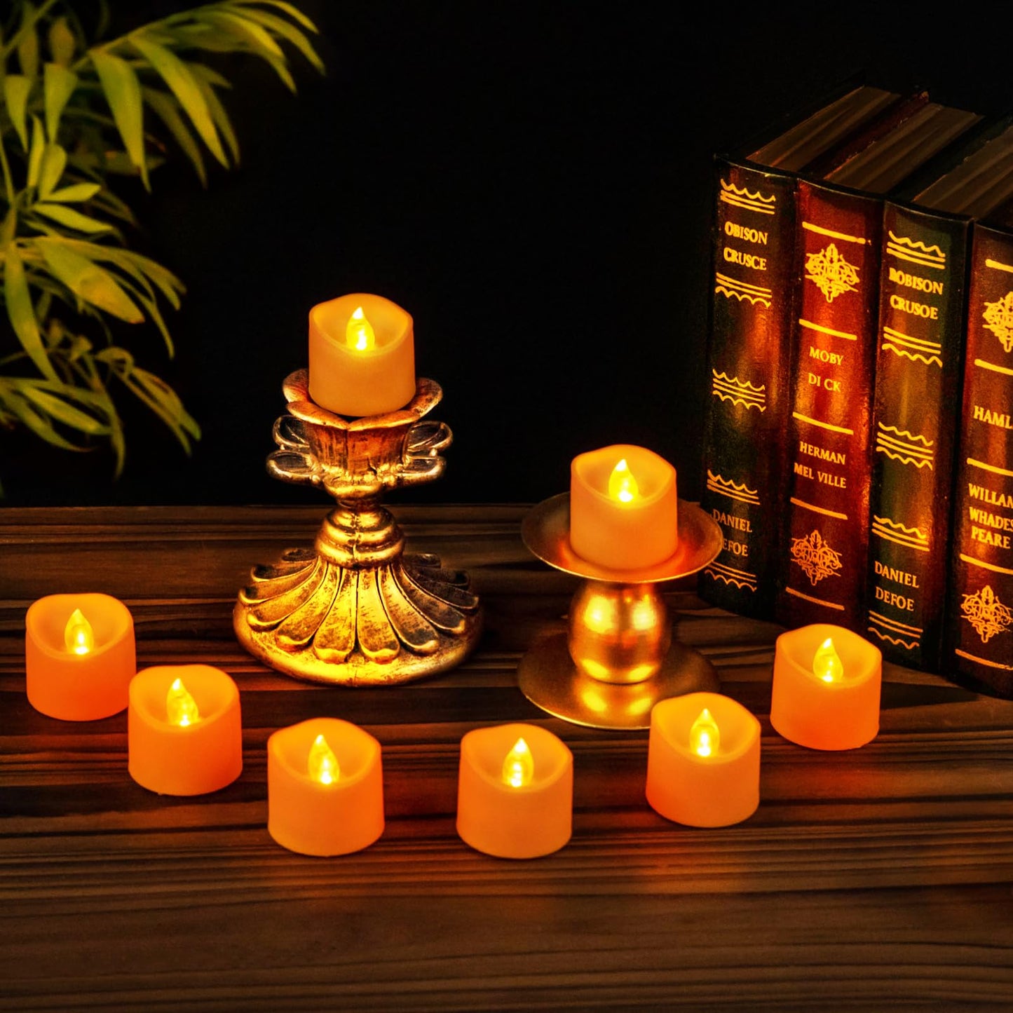 Windshell Orange Tealight Candles with Auto 6H Timer (No Remote), Battery Operated LED Flameless Tea Lights, for Halloween Thanksgiving Party, 12 Pack