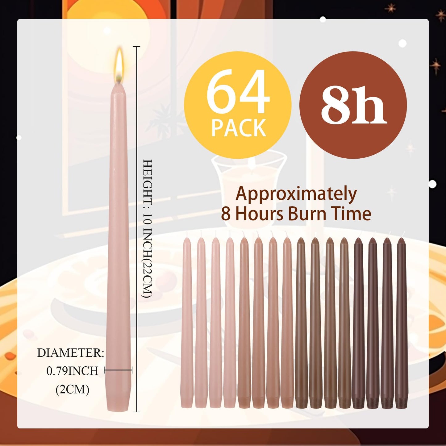 MTLEE 10 Inch Long Tapered Candle Stick Bulk Smokeless Unscented Burning Candlestick Paraffin Wax with Cotton Wick for 4th of July Dinner Anniversary Wedding Party Church(Gradient Brown,16 Pcs)