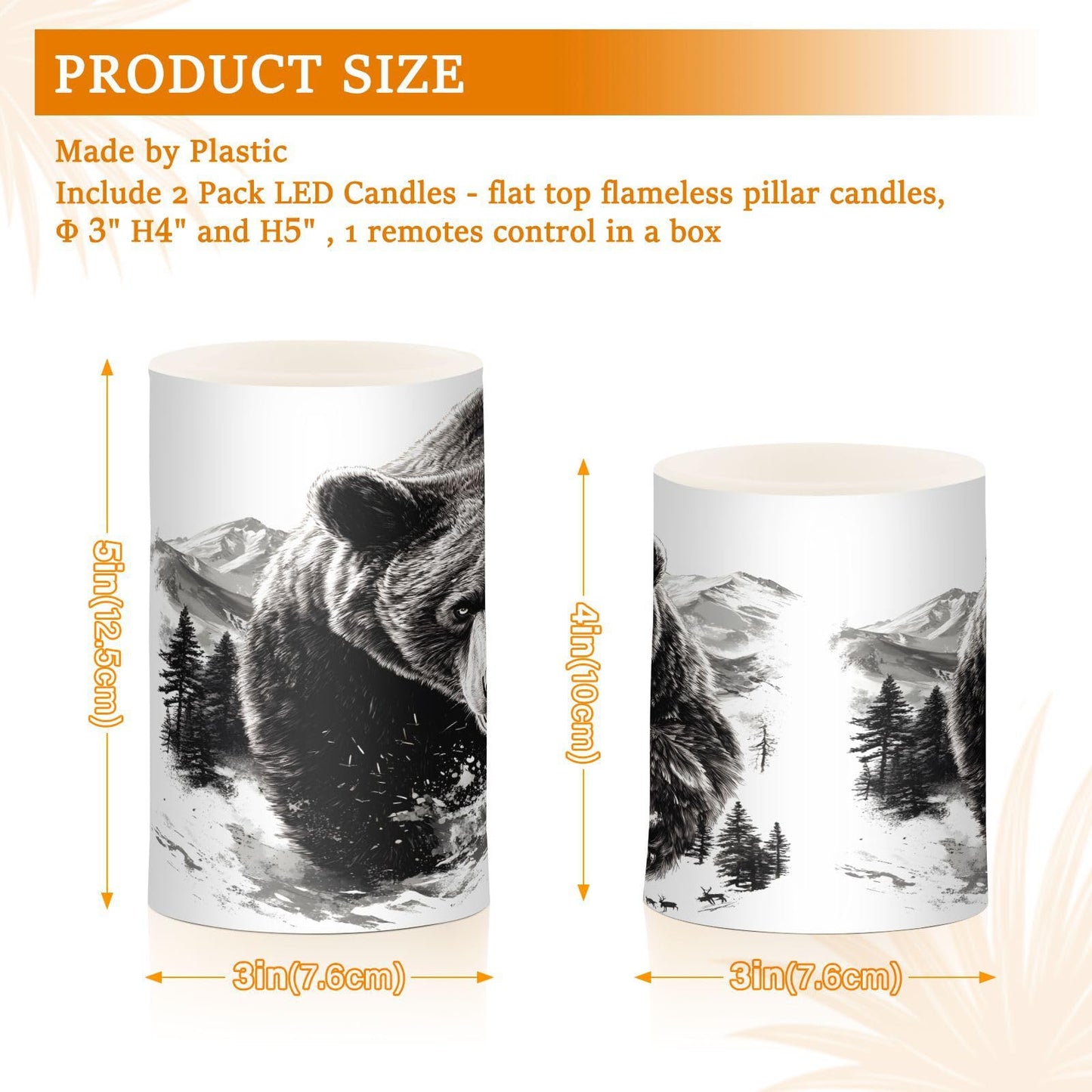 ALAZA Bear Black White Flickering Flameless Candles Pillar Led Candles Battery Operated Candles with Remote and Timers Set of 2