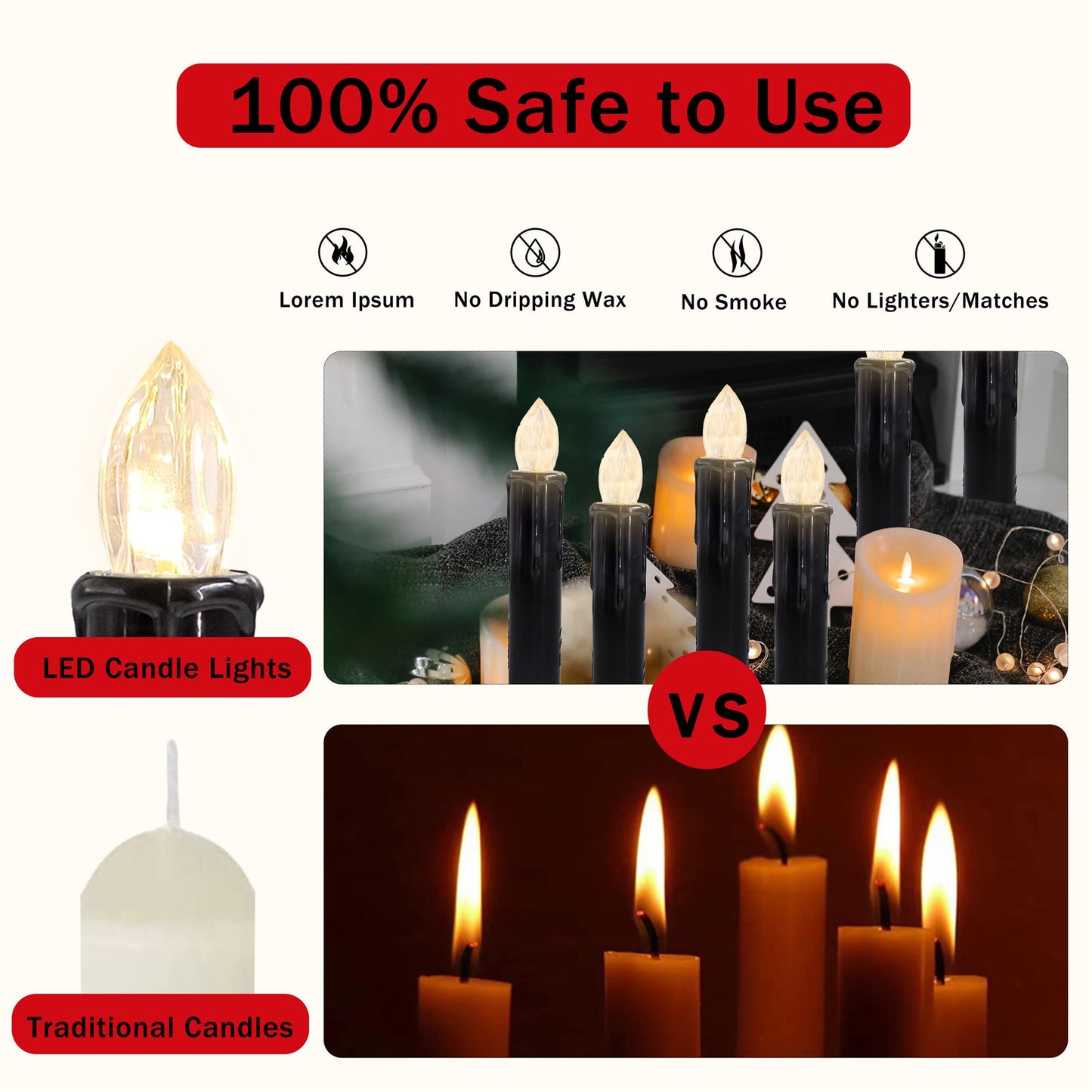 Flameless LED Taper Candles with Clips, 4” Battery Operated Window Candles with Remote Timer Mini LED Chandelier Candlesticks for Home Decor Wedding Church Party & Tree Lighting,10 Pack,Black