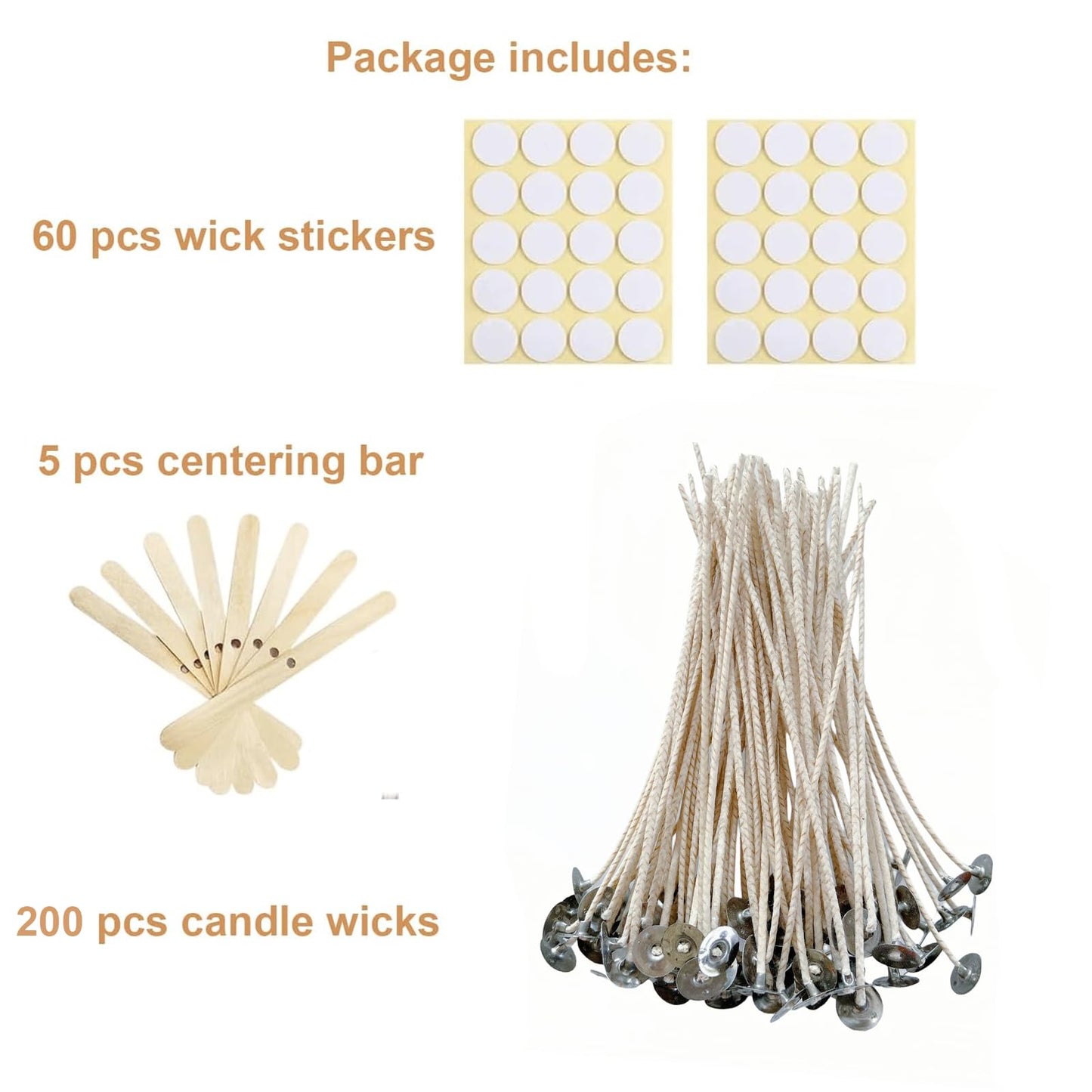 200 pcs 6" ECO Candle Wicks for Candle Making Coated with Natural Soy Wax, Low Smoke Cotton Threads Woven with Paper with 20 pcs Candles Wicks Stickers & Wicks Centering Device