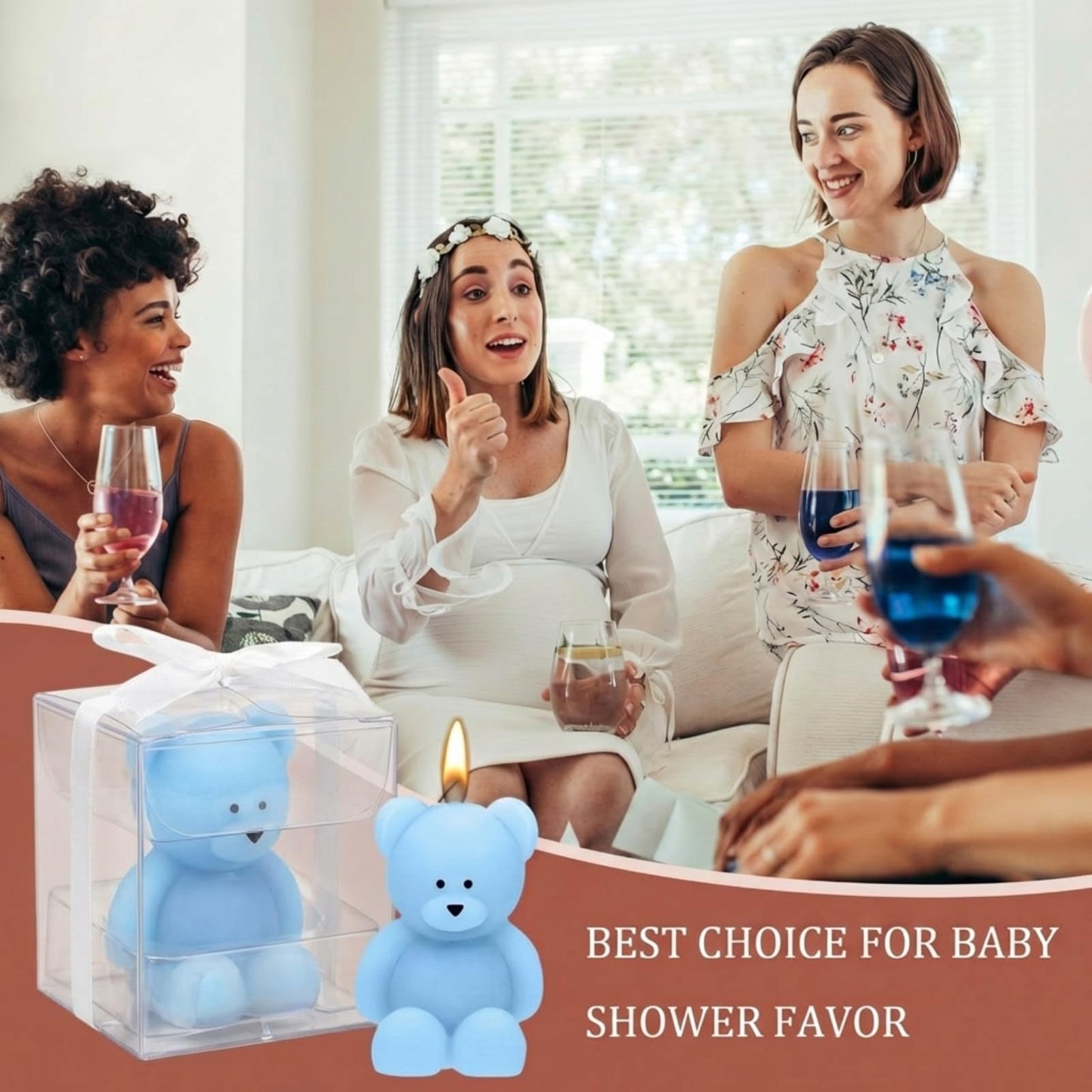 Dansib 50 Pcs Bear Baby Shower Candle Favors for Guest Bear Party Favors Baby Shower Candles Bulk for Gifts Party Decorations (Light Brown,Dark Brown,Blue)