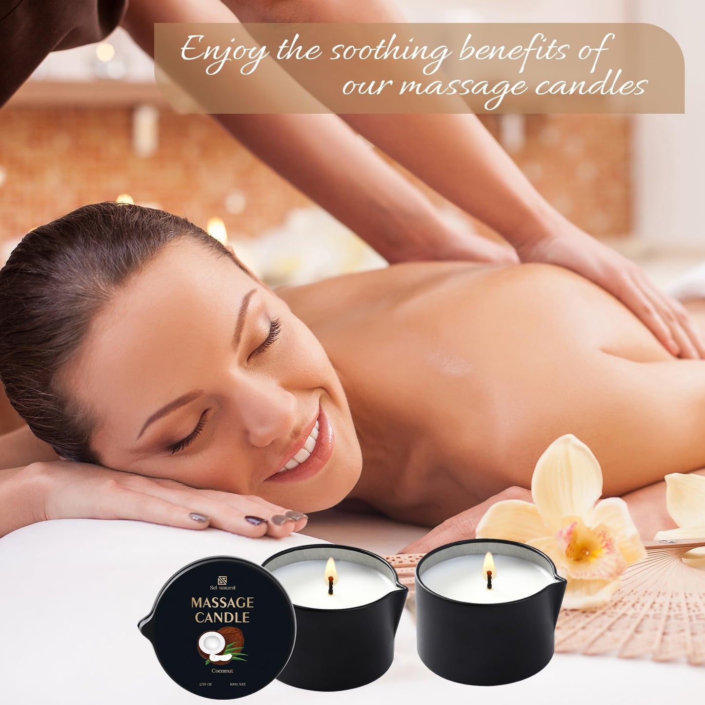 6 Pack Massage Oil Candles 2.35 oz Low Temp Soy Massage Candles 6 Scent Spa Therapy Body Oil Home Valentine's Day Gift for Relaxation, Couples, or Self-Care