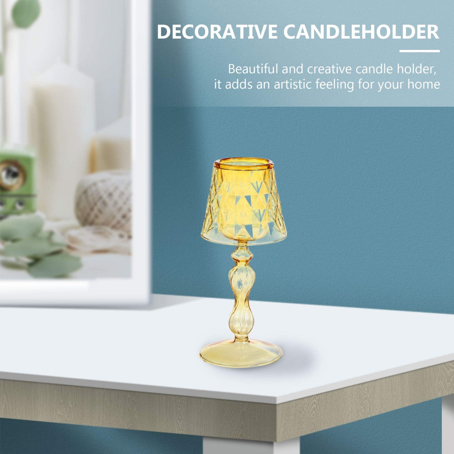 Uonlytech Glass Candlestick Holder 7.48 Inch Clear Decorative Candle Stand for Home Bedroom Office Table Centerpiece Modern Candleholder