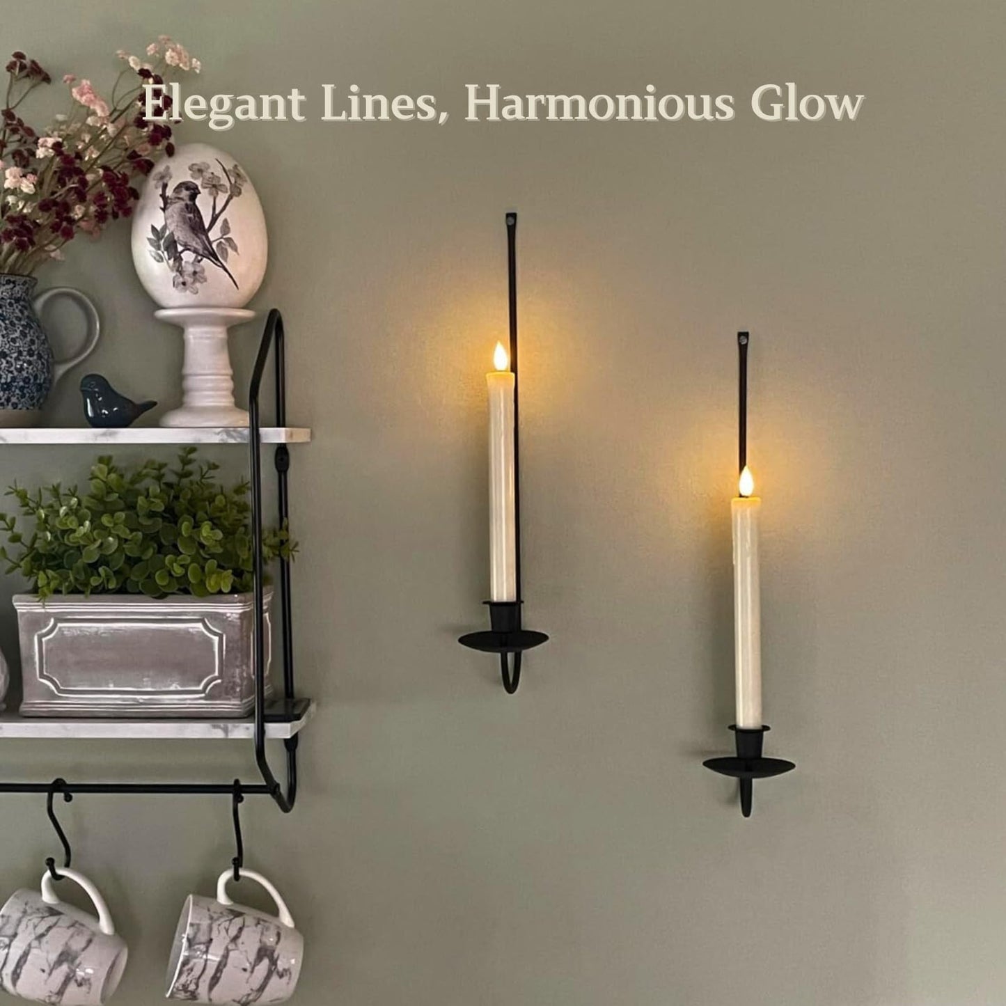 Wall Candle Holder Set of 2, Stylish Black Metal Wall Mount Candle Sconces, Modern Wall Decoration for Living Room, Farmhouse, Fireplace, and Christmas Decor