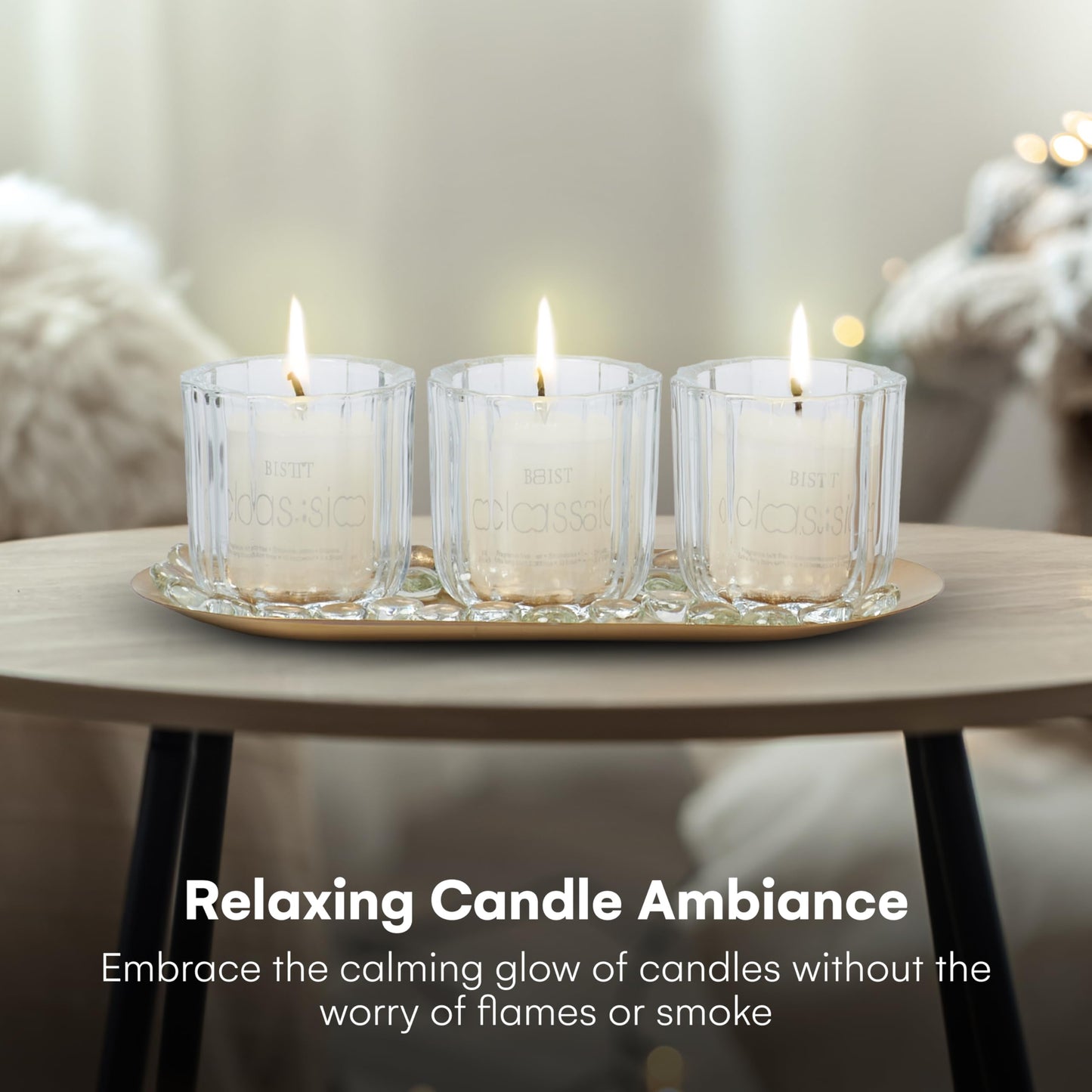 Dawhud Direct Glass Candle Holders - Transparent with Gold Base - Elegant Candle Centerpieces for Tables - Durable Heat-Resistant Design - Perfect for Weddings and Holidays - 3 Glass Set