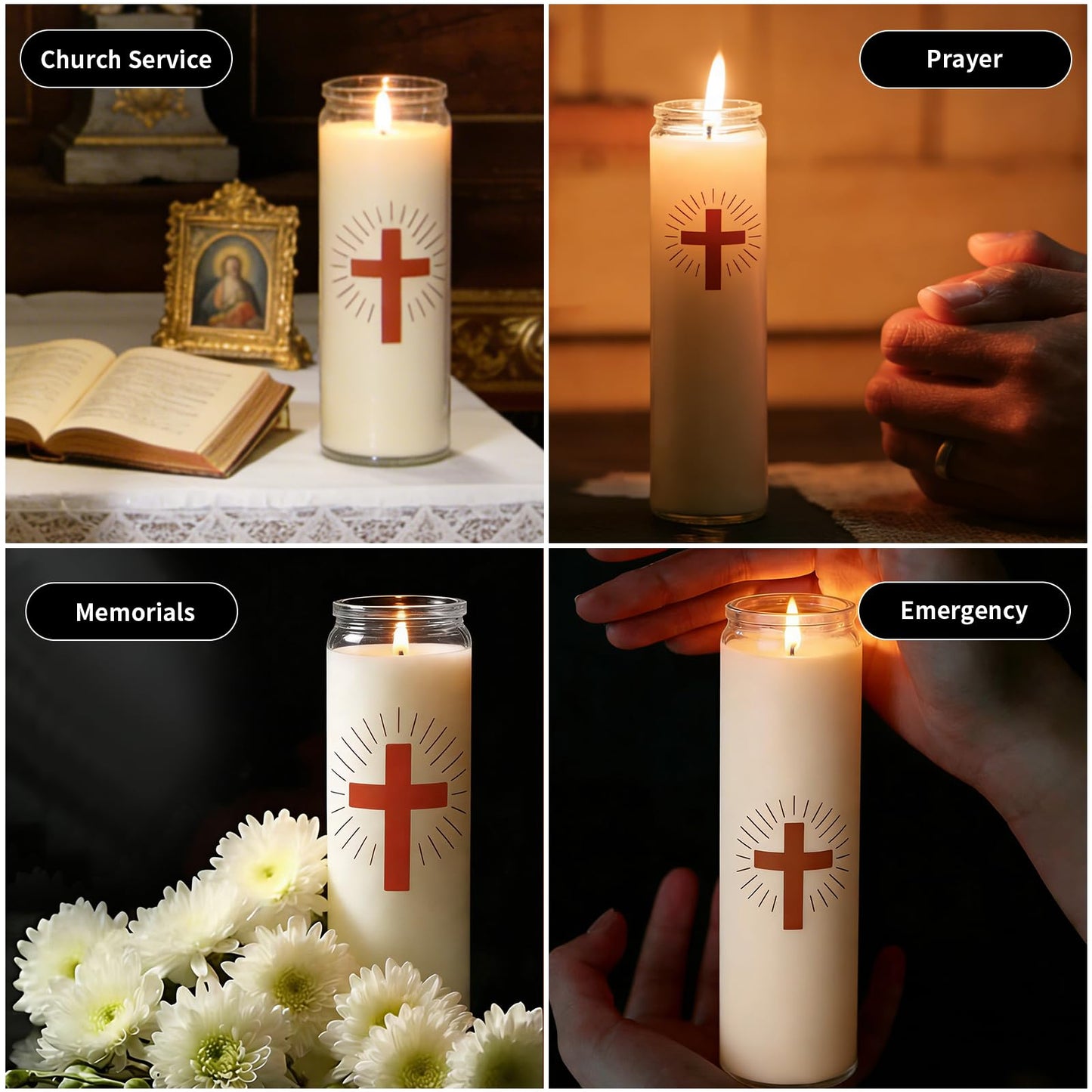 Soy Wax Prayer Candles, 6 Packs, 9 Day Memorial Candles with 120 Hours Long Burn Time, Unscented Devotional Candles for Vigils, Blessings, Spiritual, Ceremonies, Emergency
