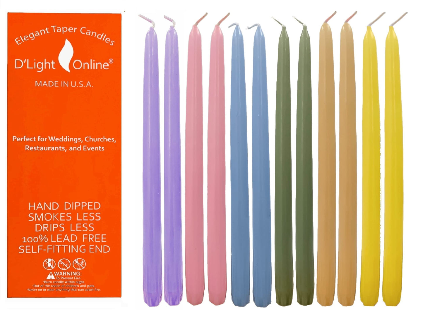 D'light Online Elegant 10" Seasonal Spring Pastel Taper Candles Premium Quality, Hand-Dipped Tapered Candles, Dripless and Smokeless for Easter, Dinner, Party, Wedding - Set of 12 (10 Inch, Unicorn)