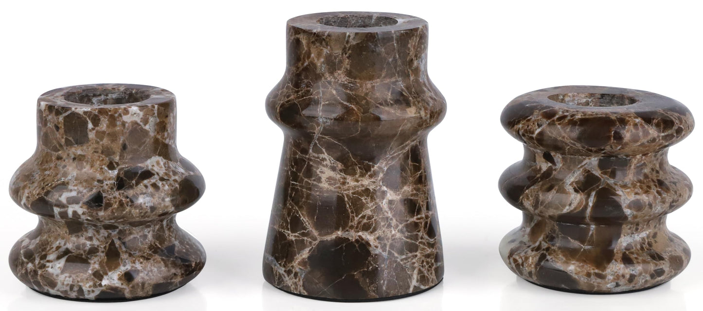 Vixdonos Marble Candle Holder Set of 3 Taper Candle Candlestick Mantle Candle Stand for Home Decor,Wedding,Party and Table Centerpieces(Brown)