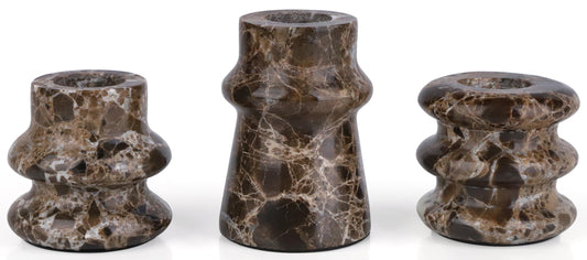 Vixdonos Marble Candle Holder Set of 3 Taper Candle Candlestick Mantle Candle Stand for Home Decor,Wedding,Party and Table Centerpieces(Brown)
