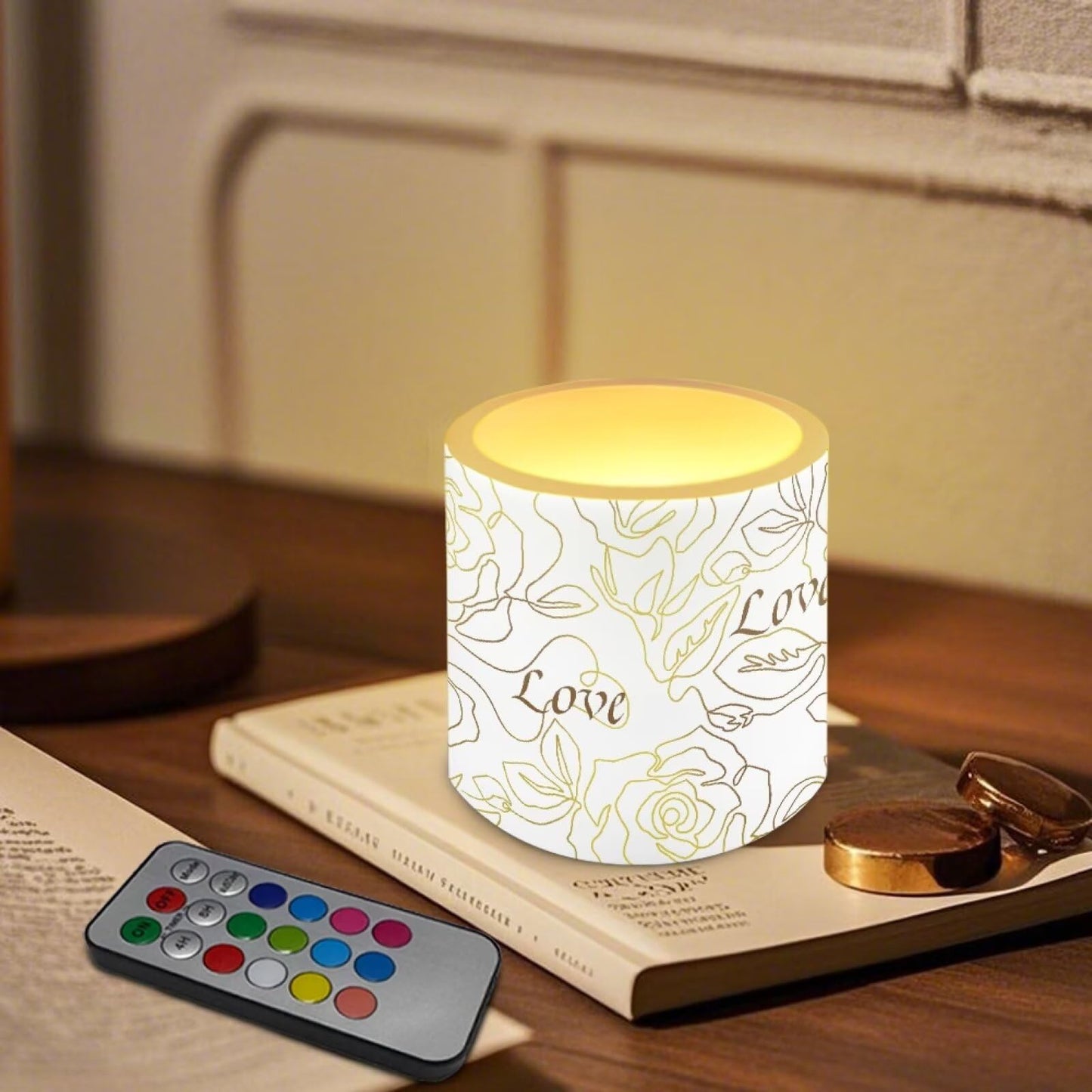 Cozeyat Gold Rose Wedding Reception LED Candles Set of 4 Battery Powered Flameless with Remote Timer Flickering Flame Waterproof for Home Garden Decoration