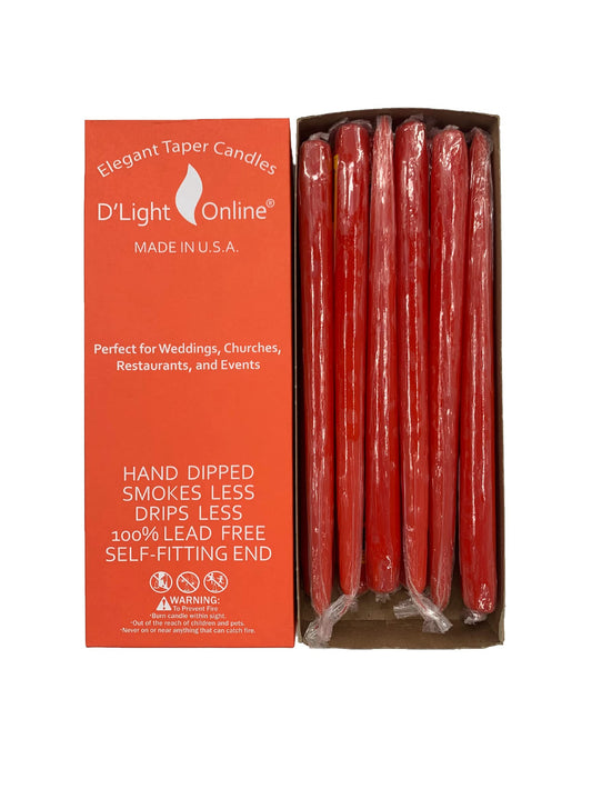 D'light Online Bittersweet Red Orange Elegant 10" Taper Candles, Premium Quality Hand-Dipped Tapered Candles, Unscented, Dripless and Smokeless - Set of 12 Individually Wrapped (10 Inch, Bittersweet)