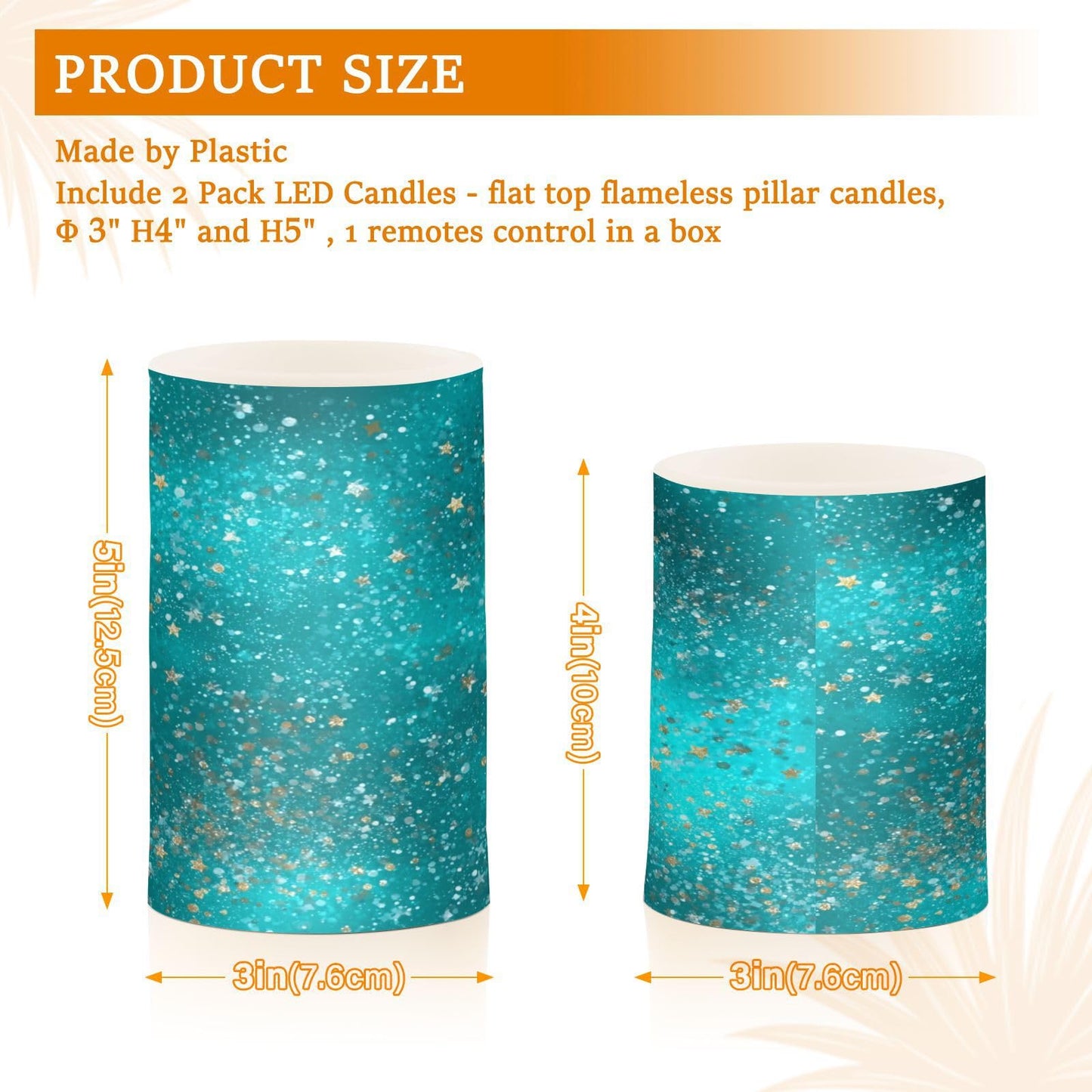 Kcldeci LED Flameless Candles Battery Operated with Remote and Timer, Abstract Turquoise Marble White Star Realistic Flickering Flameless Candles Led Pillar Candles, Set of 2