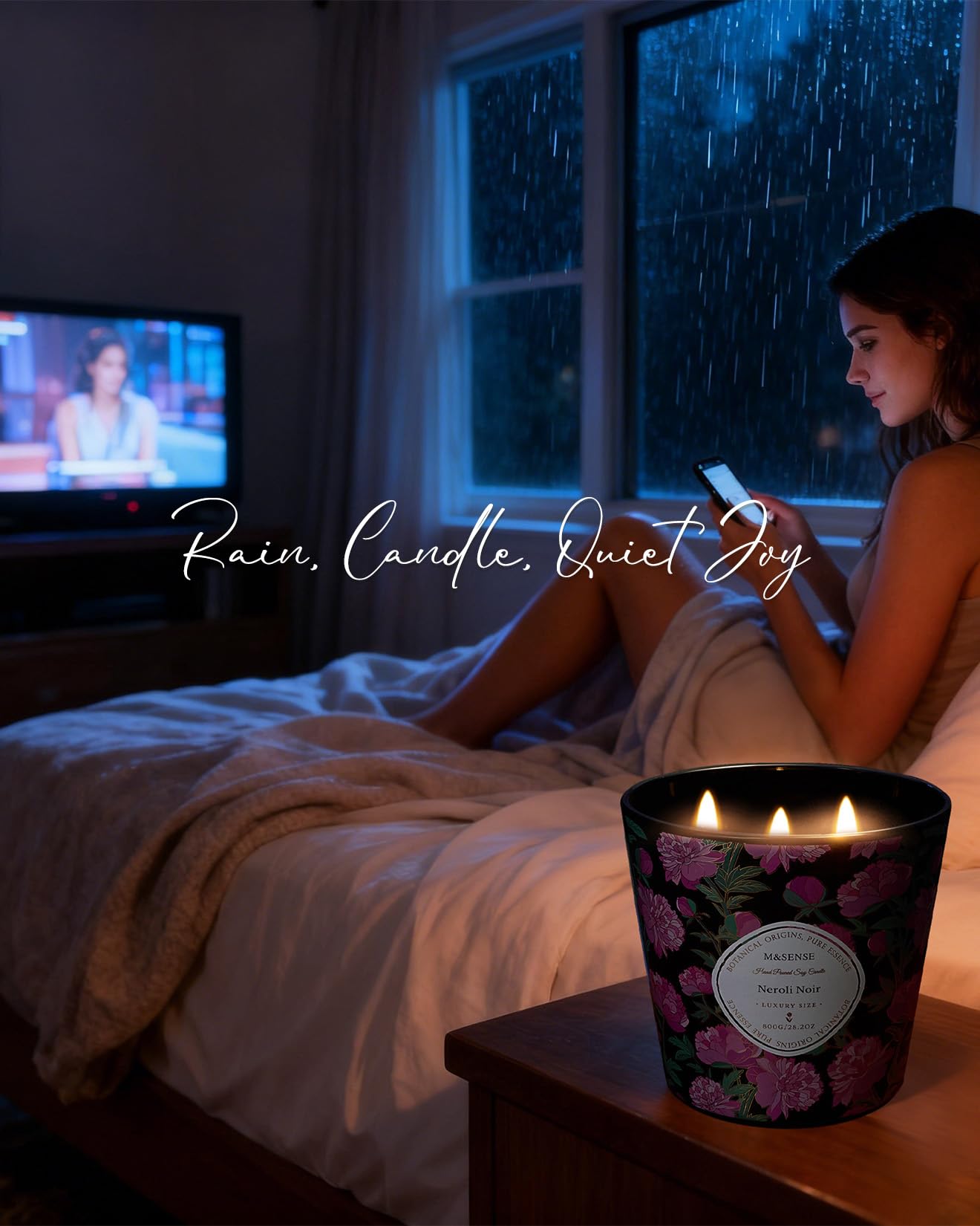 M&SENSE Neroli Noir Scented Candle, 28.2oz 3 Wick Natural Soy Wax Large Candles, Long Lasting Clean Slow Burning No Toxic Décor for Home Relaxation, Romantic Dates & Gift-Giving